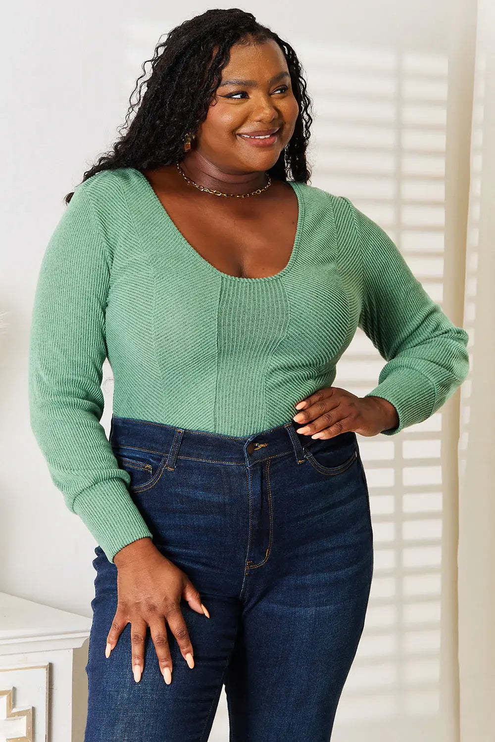 Basic Bae Scoop Neck Long Sleeve Top - ShopBasicbae - Flyclothing LLC