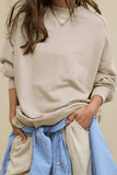 Side Slit Round Neck Long Sleeve Sweatshirt - Trendsi