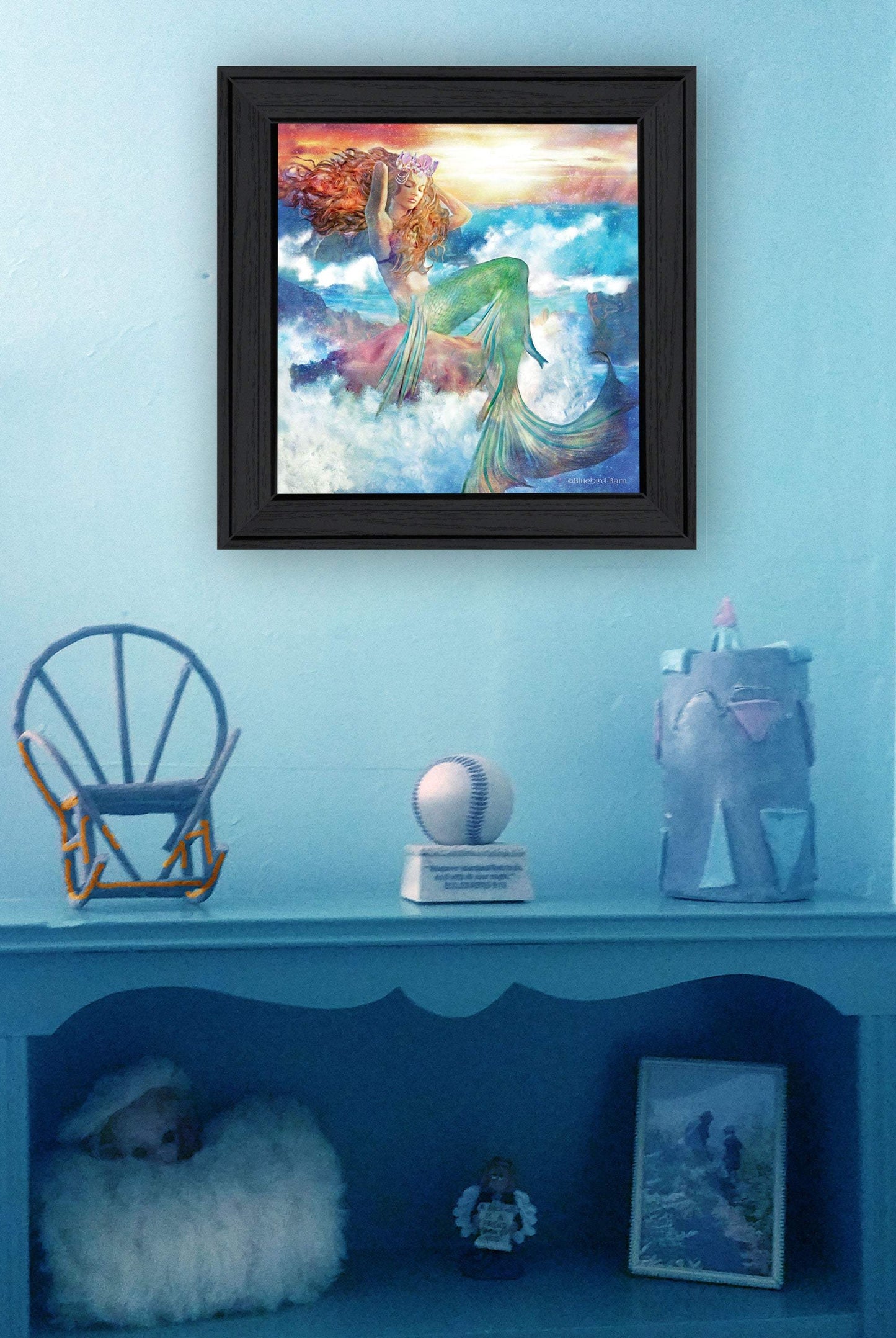 Sunset Mermaid 1 Black Framed Print Wall Art - Homeroots - Flyclothing LLC