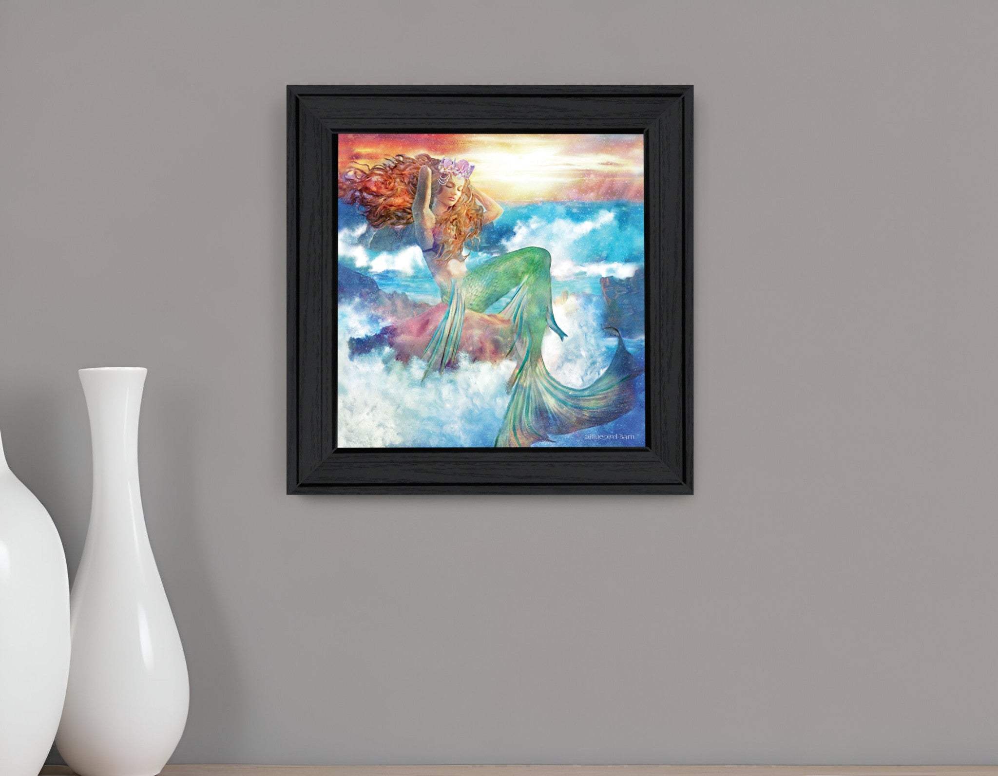 Sunset Mermaid 1 Black Framed Print Wall Art - Homeroots - Flyclothing LLC