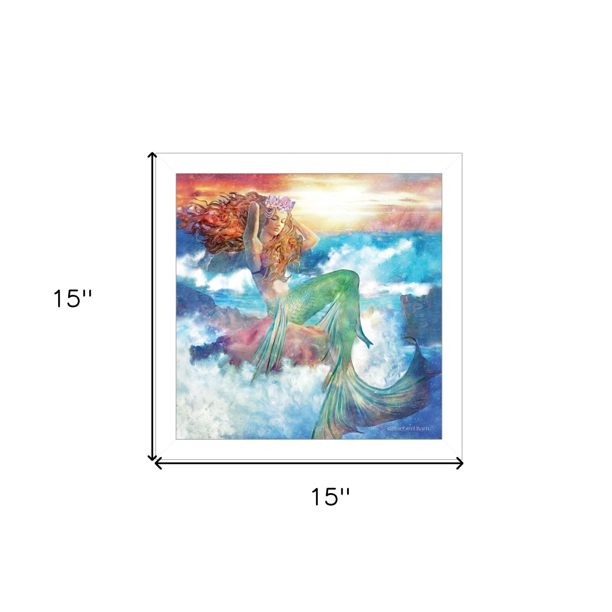 Sunset Mermaid 2 White Framed Print Wall Art - Homeroots - Flyclothing LLC