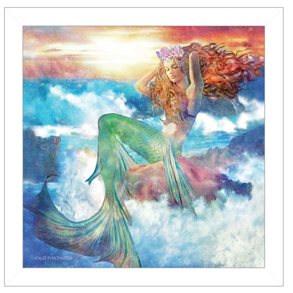 Sunset Mermaid 2 White Framed Print Wall Art - Homeroots - Flyclothing LLC