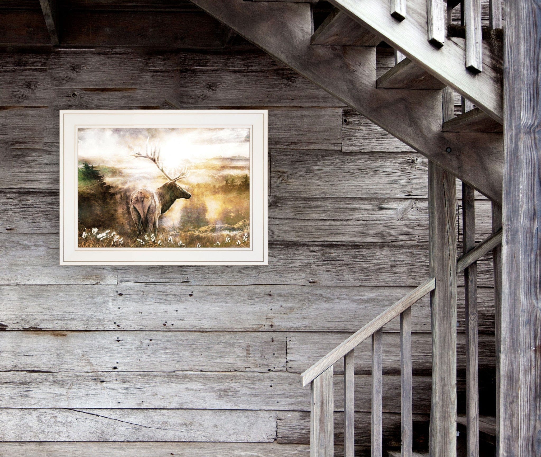 Heading Home Elk 1 White Framed Print Wall Art - Homeroots