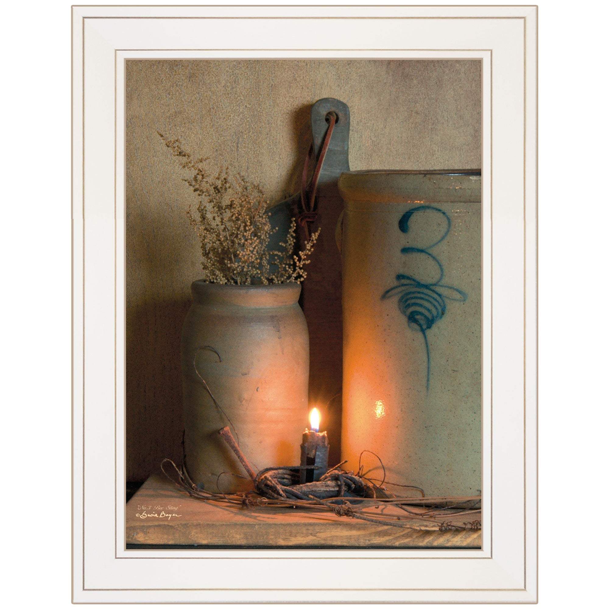 No 3 Bee Sting on a crock 1 White Framed Print Wall Art - Homeroots - Flyclothing LLC