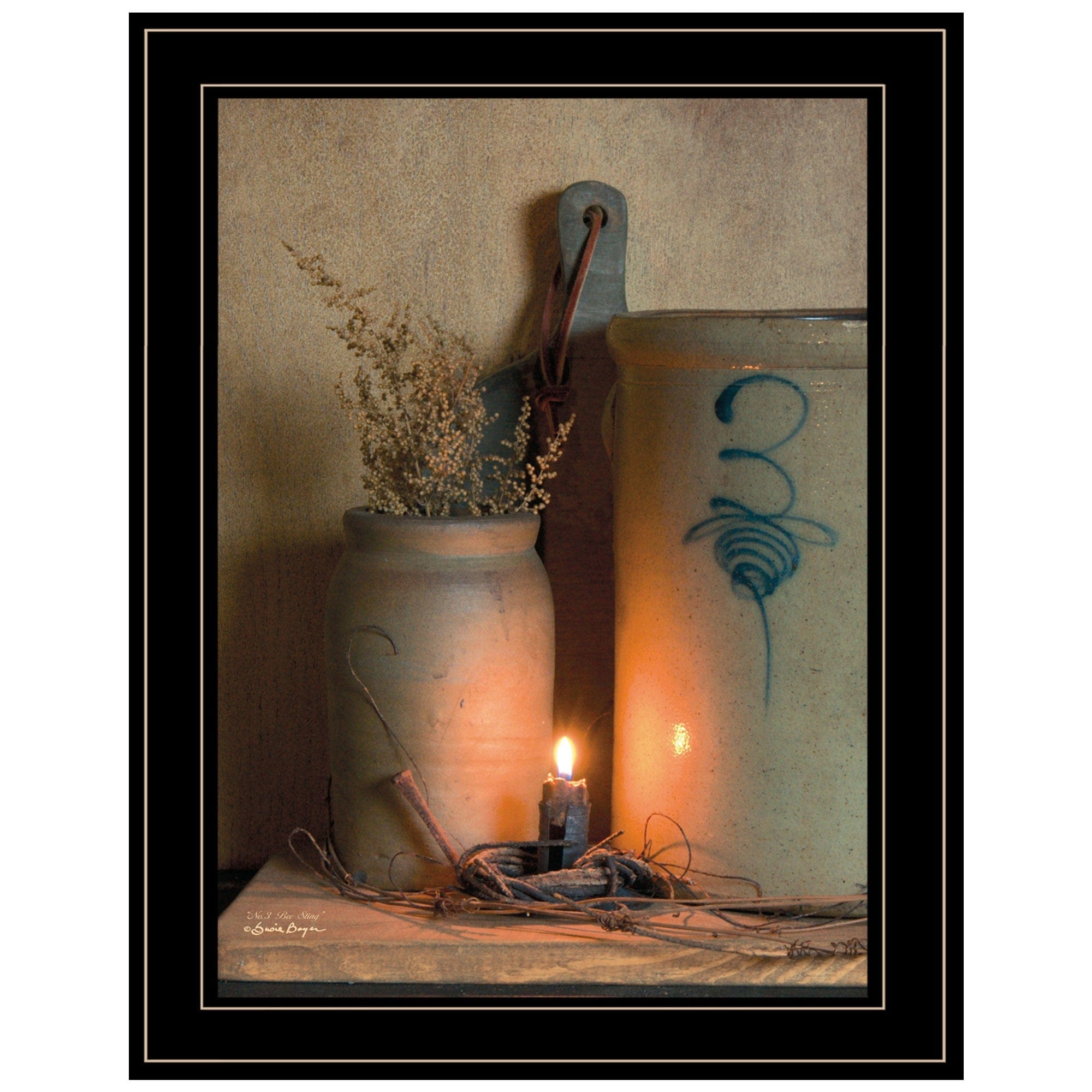 No 3 Bee Sting on a crock 2 Black Framed Print Wall Art - Homeroots