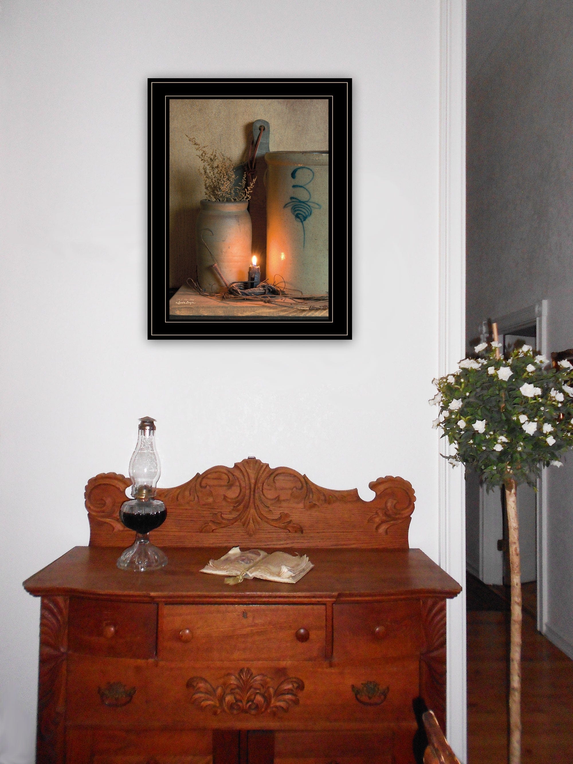 No 3 Bee Sting on a crock 2 Black Framed Print Wall Art - Homeroots