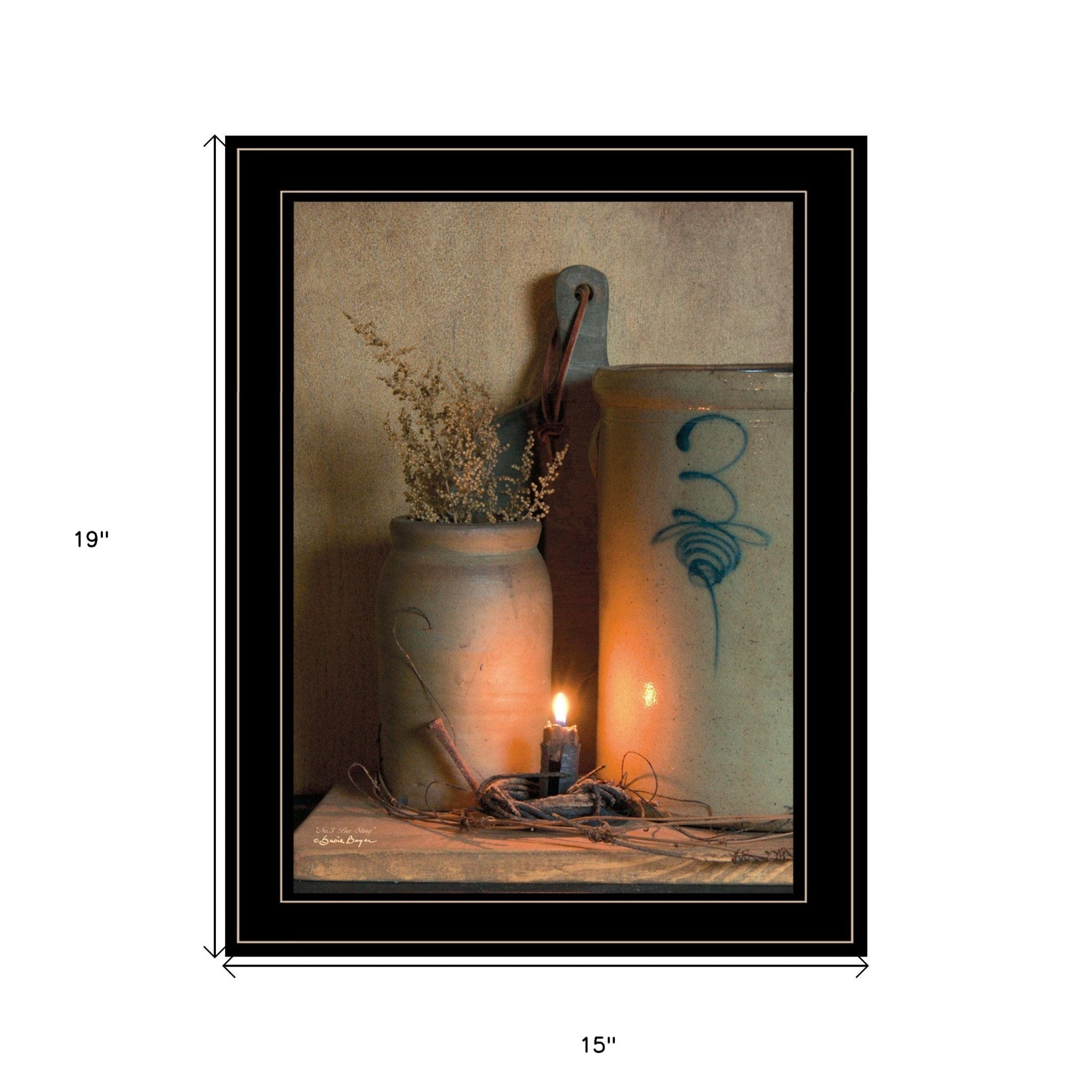 No 3 Bee Sting on a crock 2 Black Framed Print Wall Art - Homeroots