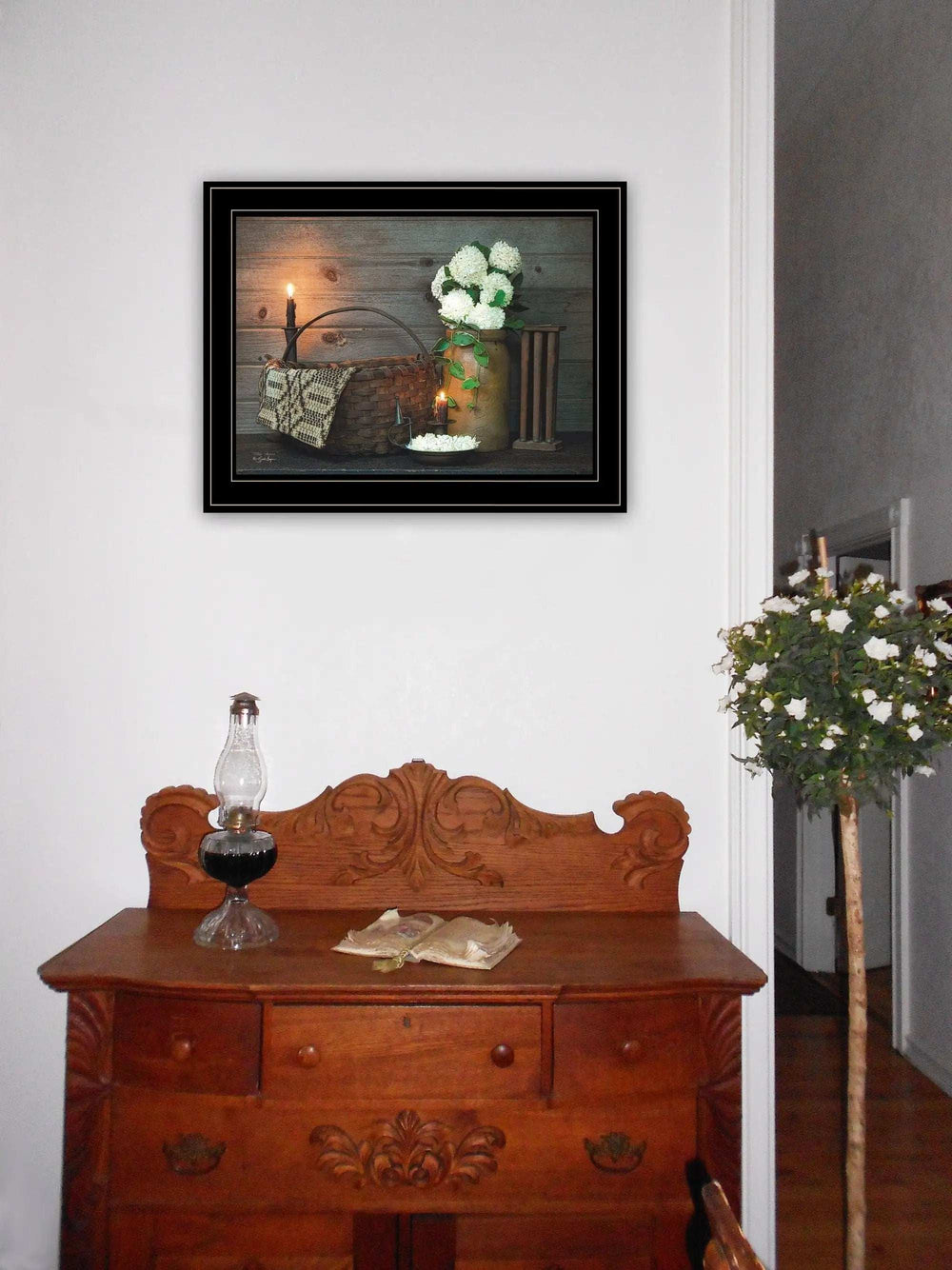 White Flowers 2 Black Framed Print Wall Art - Homeroots - Flyclothing LLC