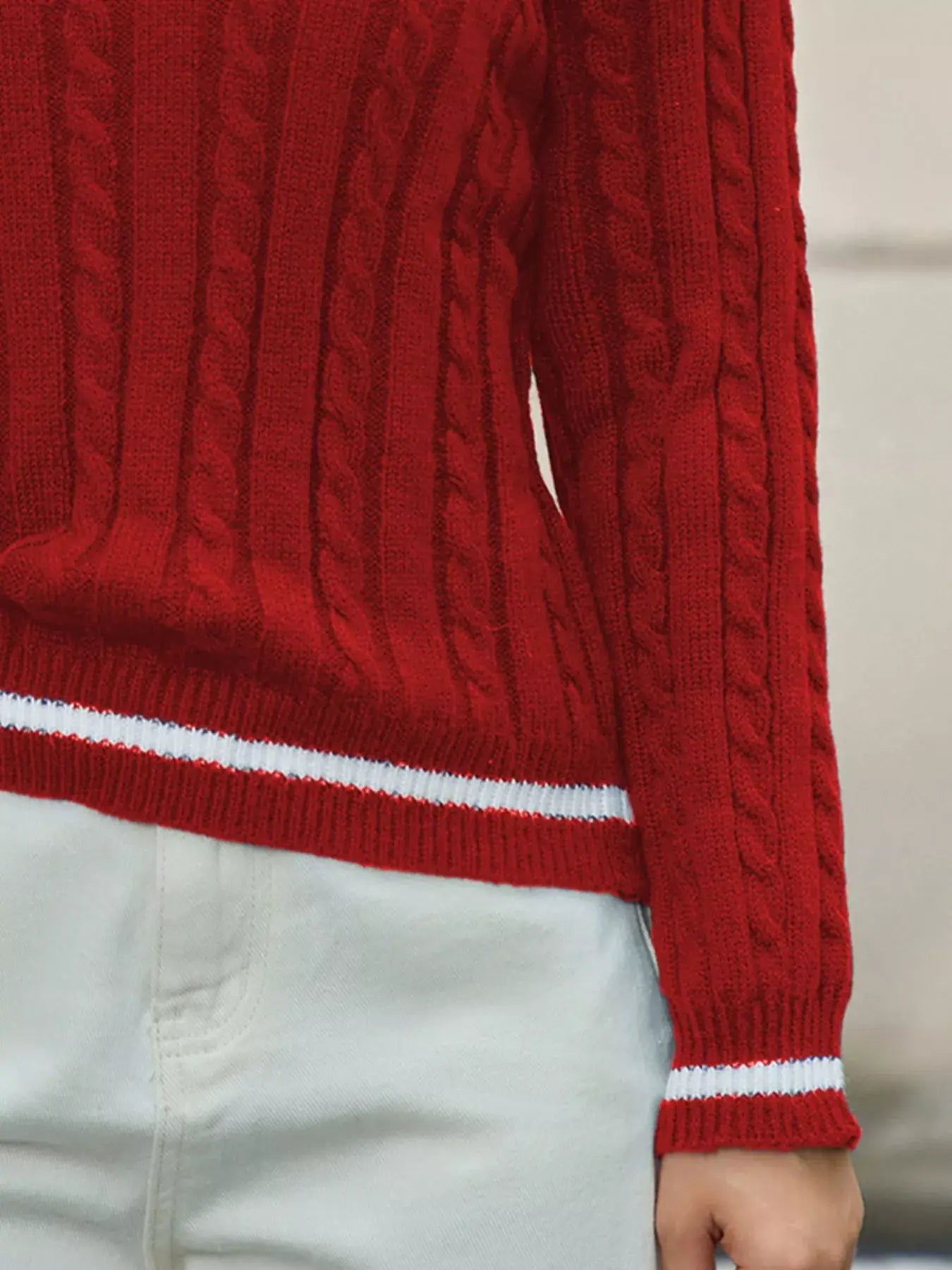 Classic Cable Knit V-Neck Sweater - Trendsi - Flyclothing LLC