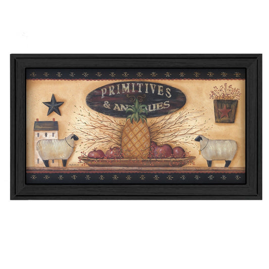 Primitive And Antiques Shelves Black Framed Print Wall Art - Homeroots