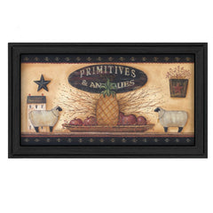 Primitive And Antiques Shelves Black Framed Print Wall Art - Homeroots