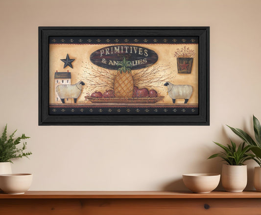 Primitive And Antiques Shelves Black Framed Print Wall Art - Homeroots