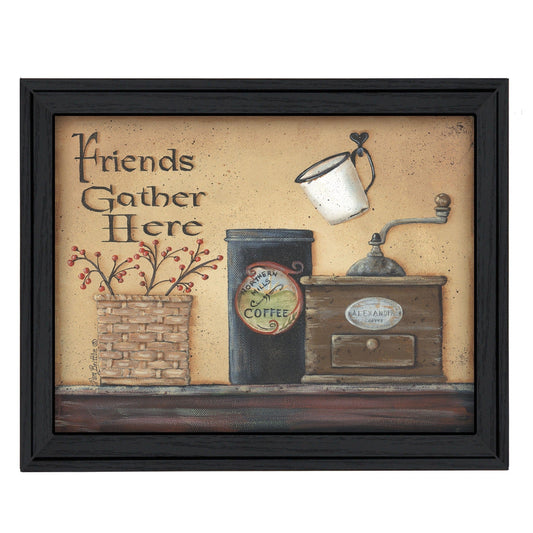 Friends Gather Here Black Framed Print Wall Art - Homeroots