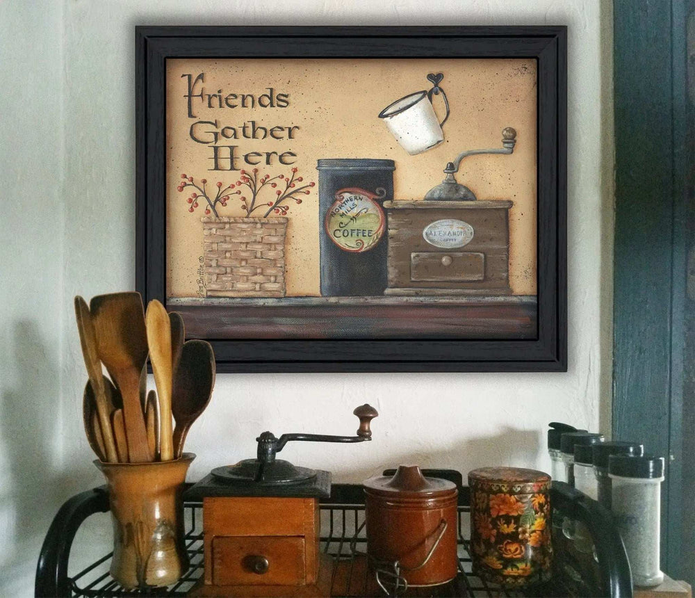 Friends Gather Here Black Framed Print Wall Art - Homeroots - Flyclothing LLC