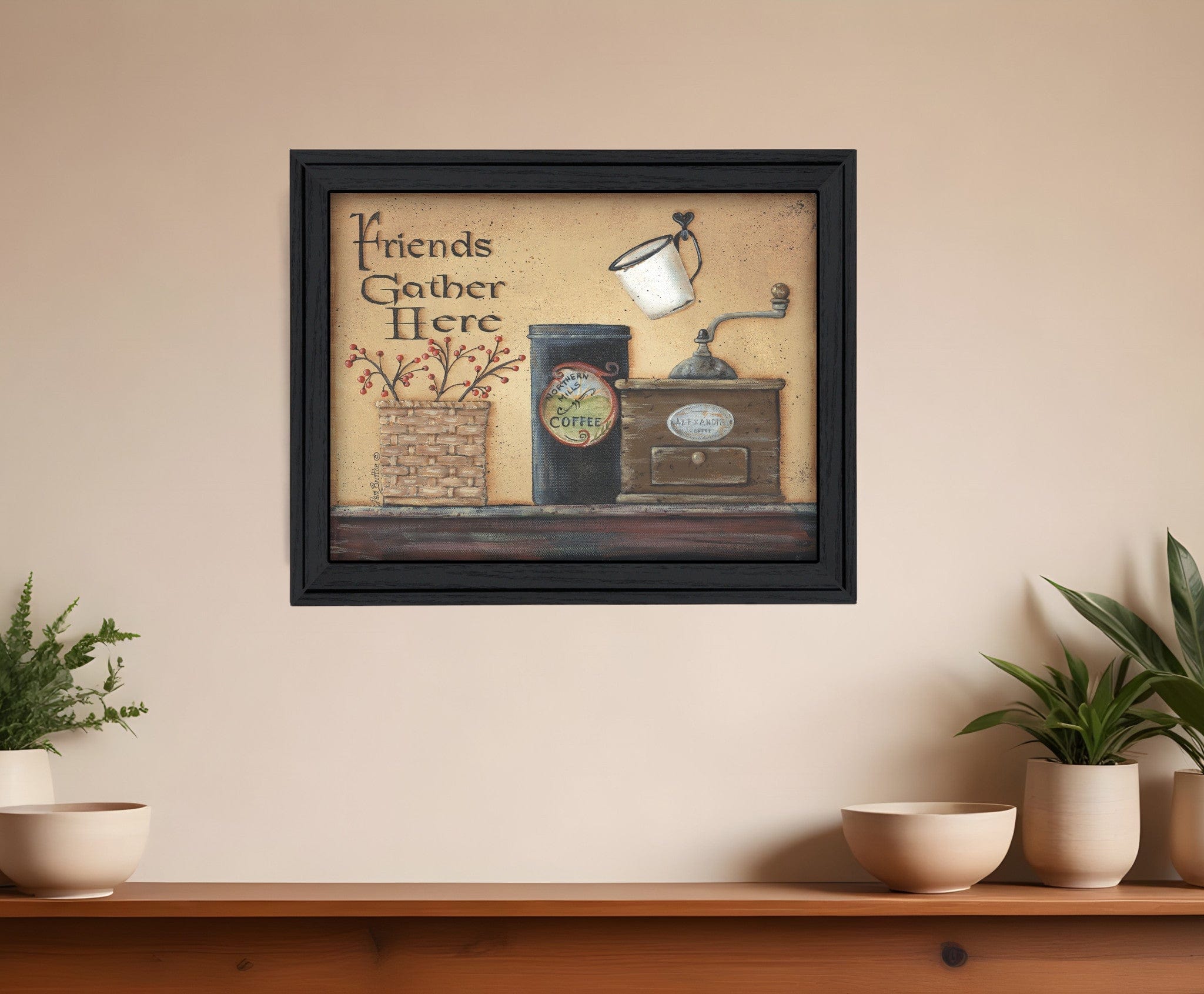 Friends Gather Here Black Framed Print Wall Art - Homeroots