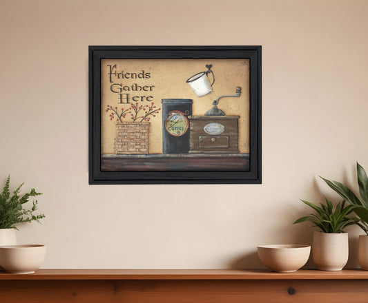 Friends Gather Here Black Framed Print Wall Art - Homeroots
