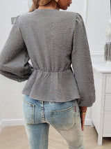 Devine Tied Round Neck Long Sleeve Blouse - Trendsi - Flyclothing LLC