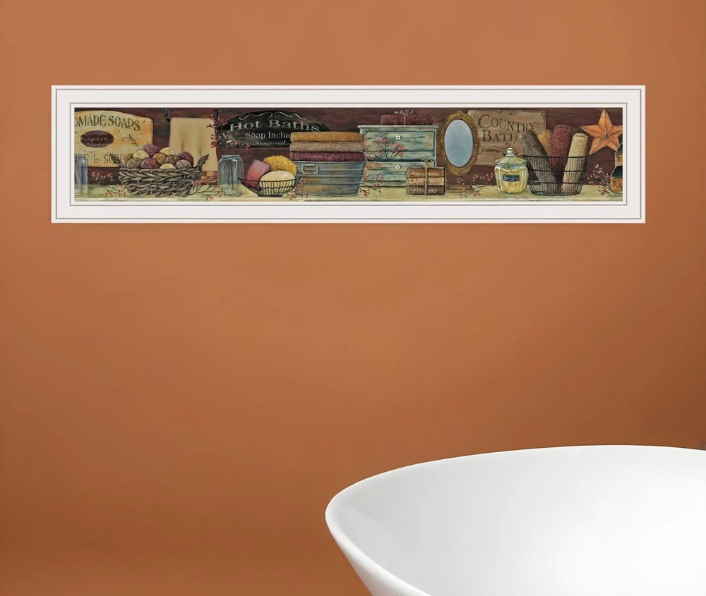 Country Bath Shelf 2 White Framed Print Bathroom Wall Art - Homeroots
