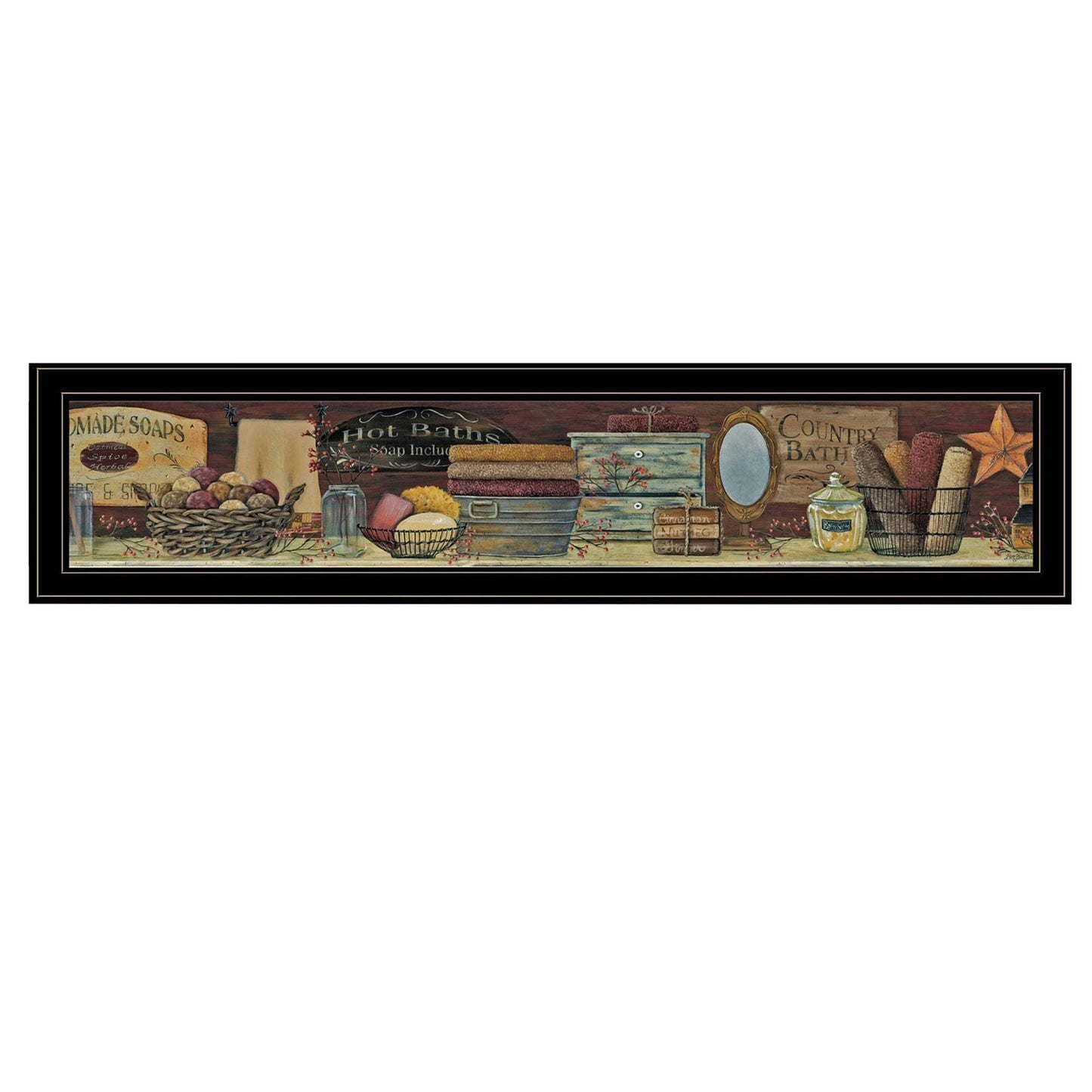 Country Bath Shelf 3 Black Framed Print Bathroom Wall Art - Homeroots - Flyclothing LLC