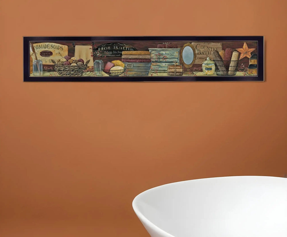 Country Bath Shelf 4 Black Framed Print Bathroom Wall Art - Homeroots