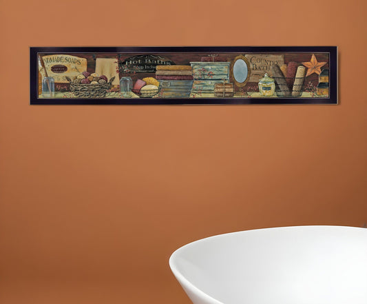 Country Bath Shelf 4 Black Framed Print Bathroom Wall Art - Homeroots