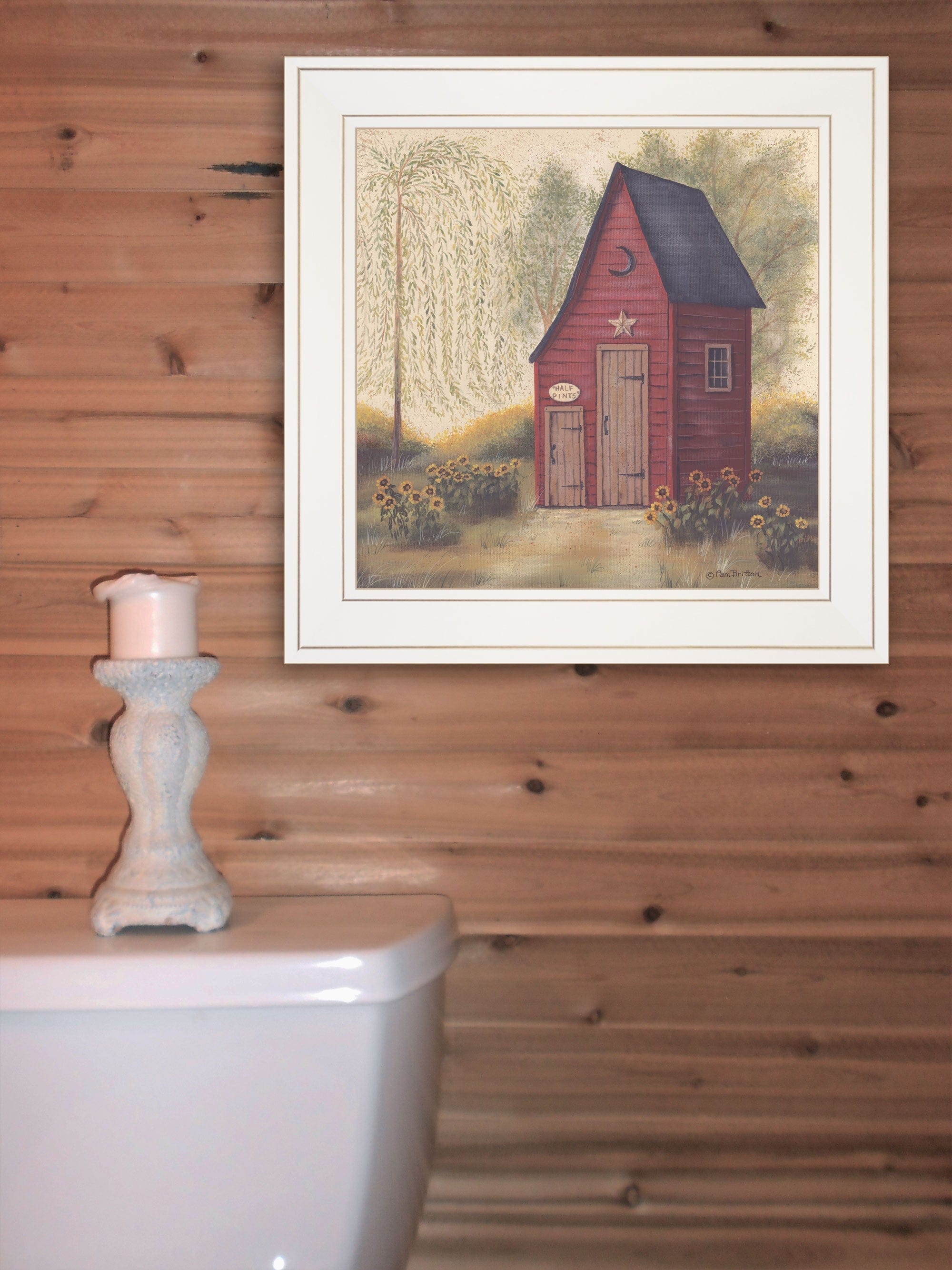 Folk Art Outhouse II 1 White Framed Print Bathroom Wall Art - Homeroots