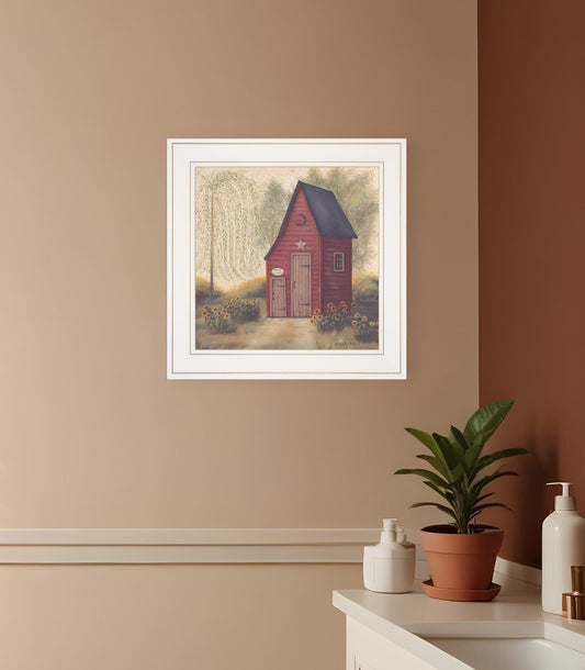 Folk Art Outhouse II 1 White Framed Print Bathroom Wall Art - Homeroots