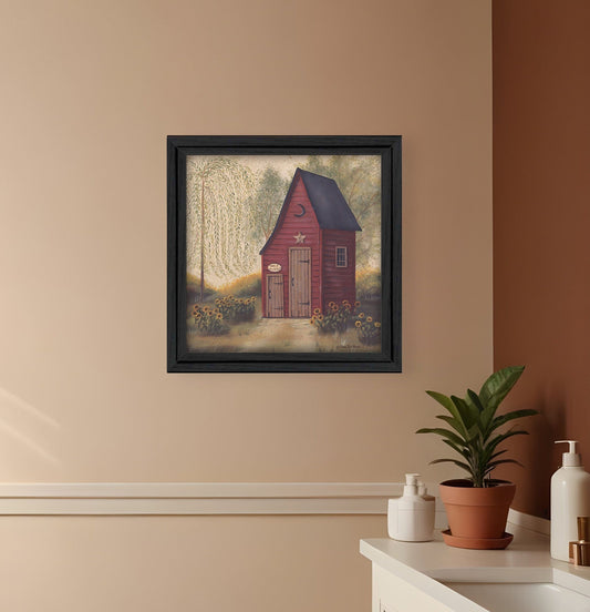 Folk Art Outhouse Black Framed Print Wall Art - Homeroots
