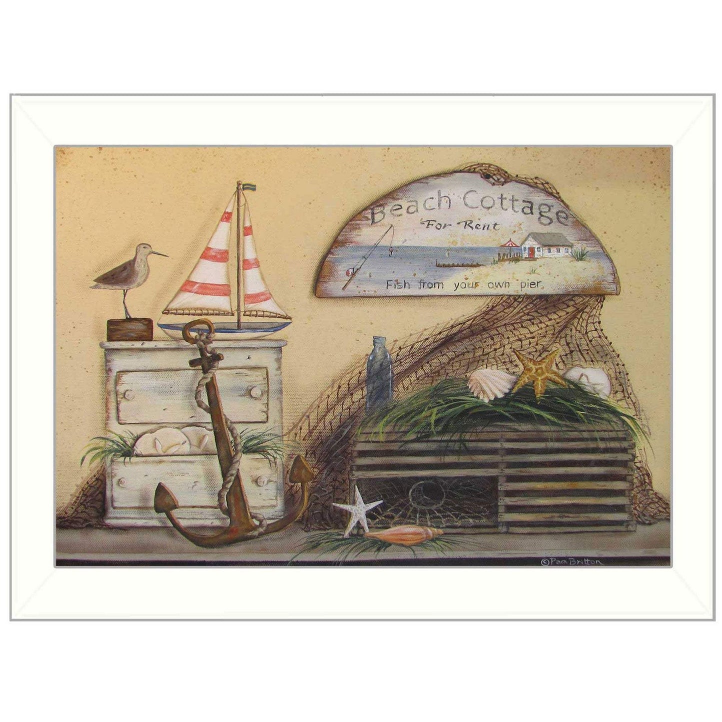 Beach Cottage White Framed Print Wall Art - Homeroots - Flyclothing LLC