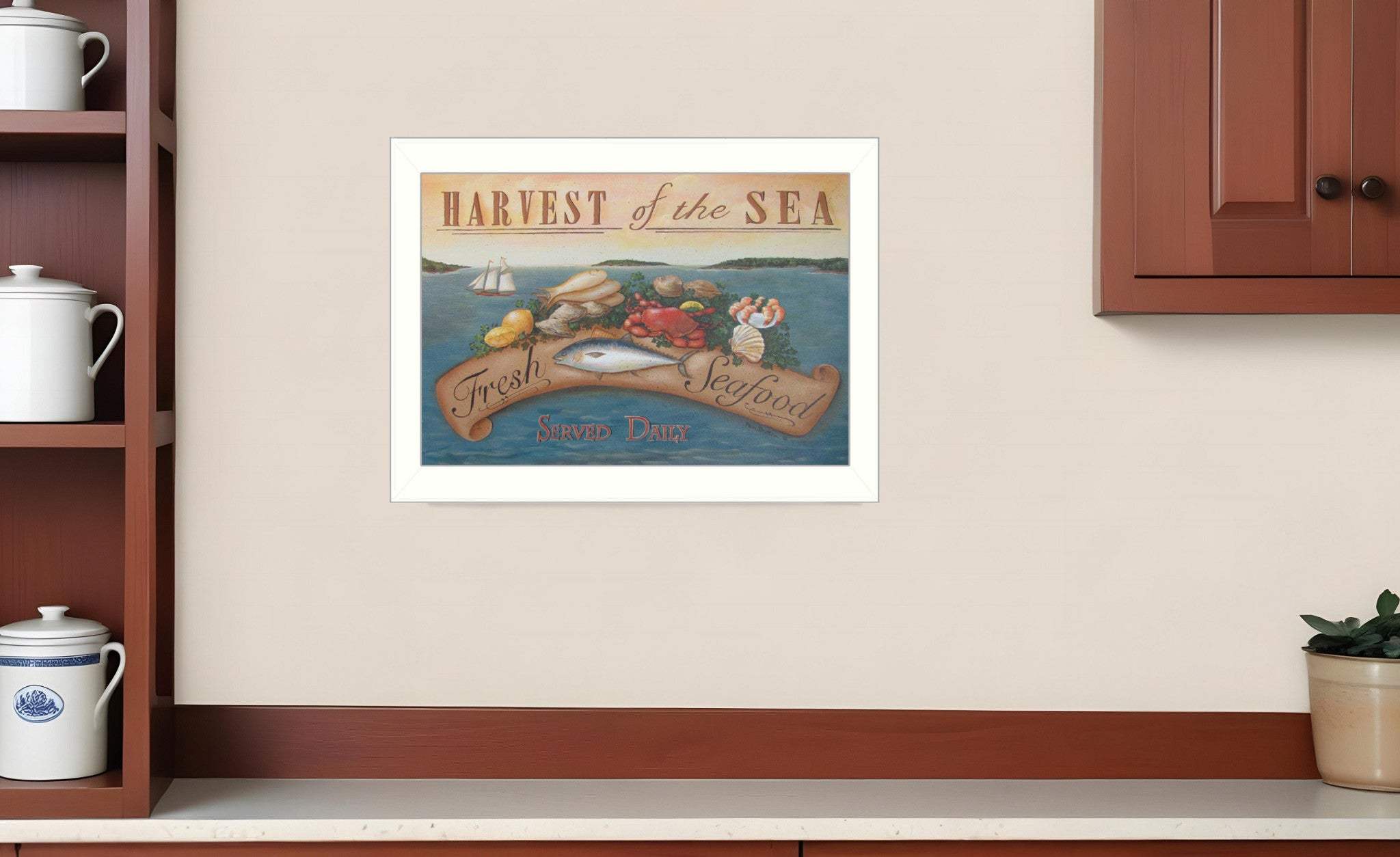 Sea Harvest White Framed Print Kitchen Wall Art - Homeroots - Flyclothing LLC