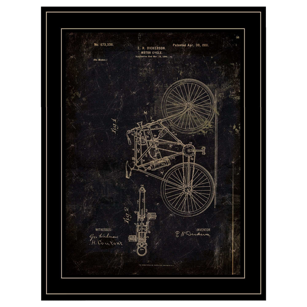 Motor Bike Patent Black Framed Print Wall Art - Homeroots - Flyclothing LLC