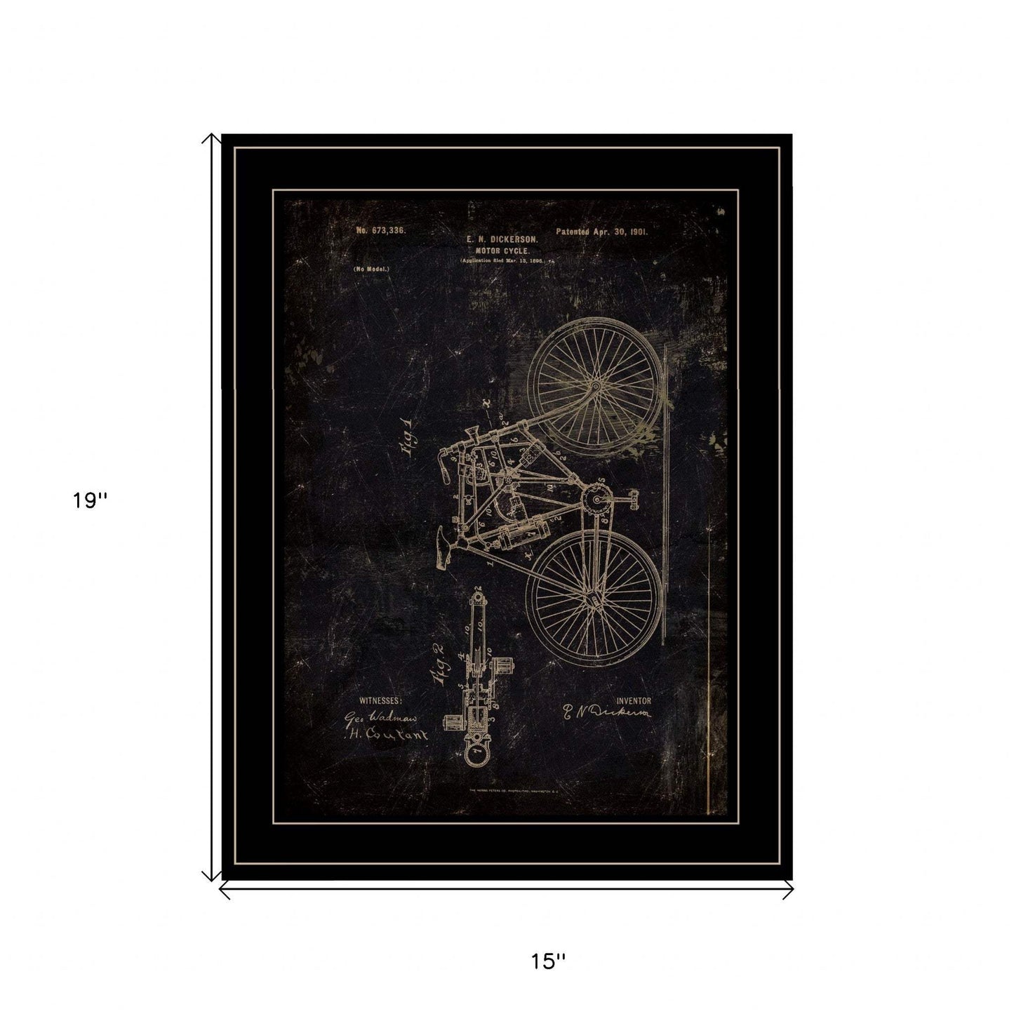 Motor Bike Patent Black Framed Print Wall Art - Homeroots - Flyclothing LLC