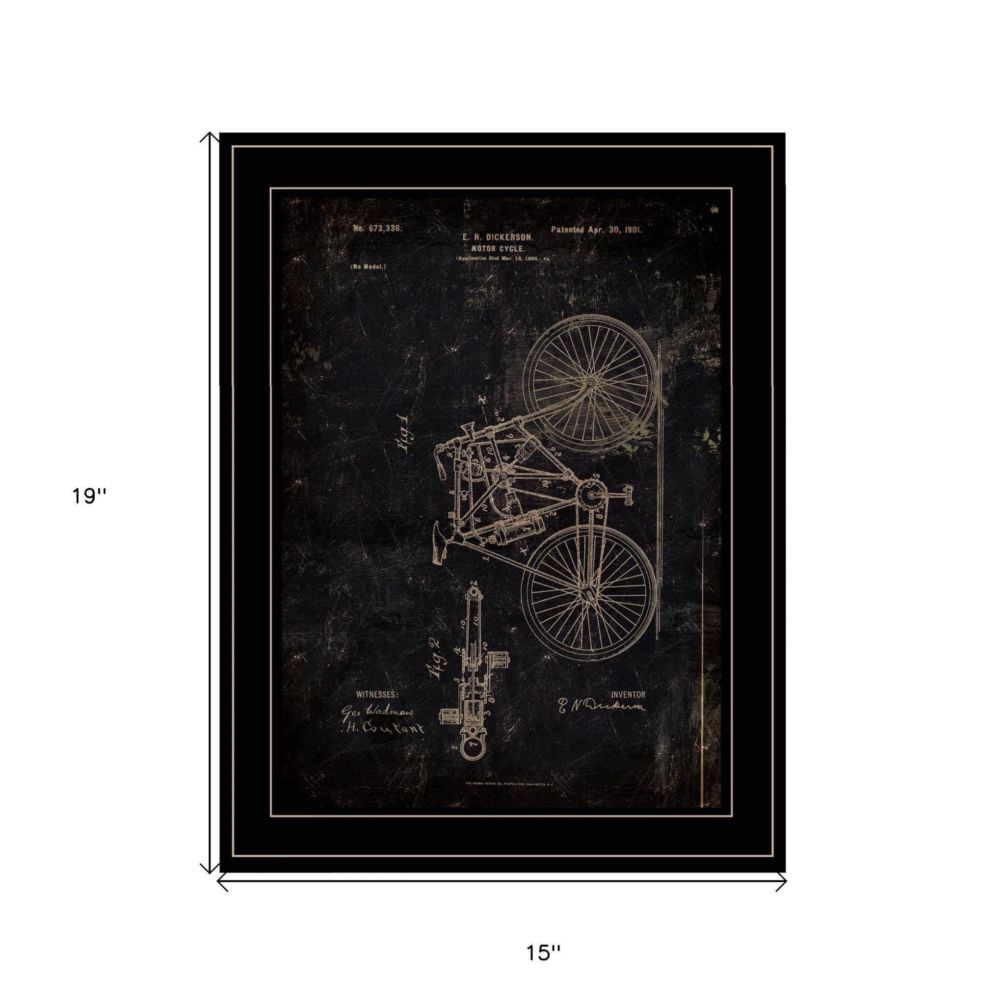 Motor Bike Patent Black Framed Print Wall Art - Homeroots - Flyclothing LLC