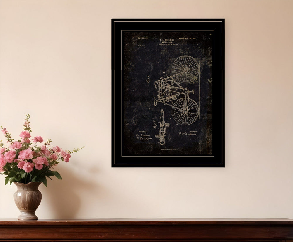 Motor Bike Patent Black Framed Print Wall Art - Homeroots
