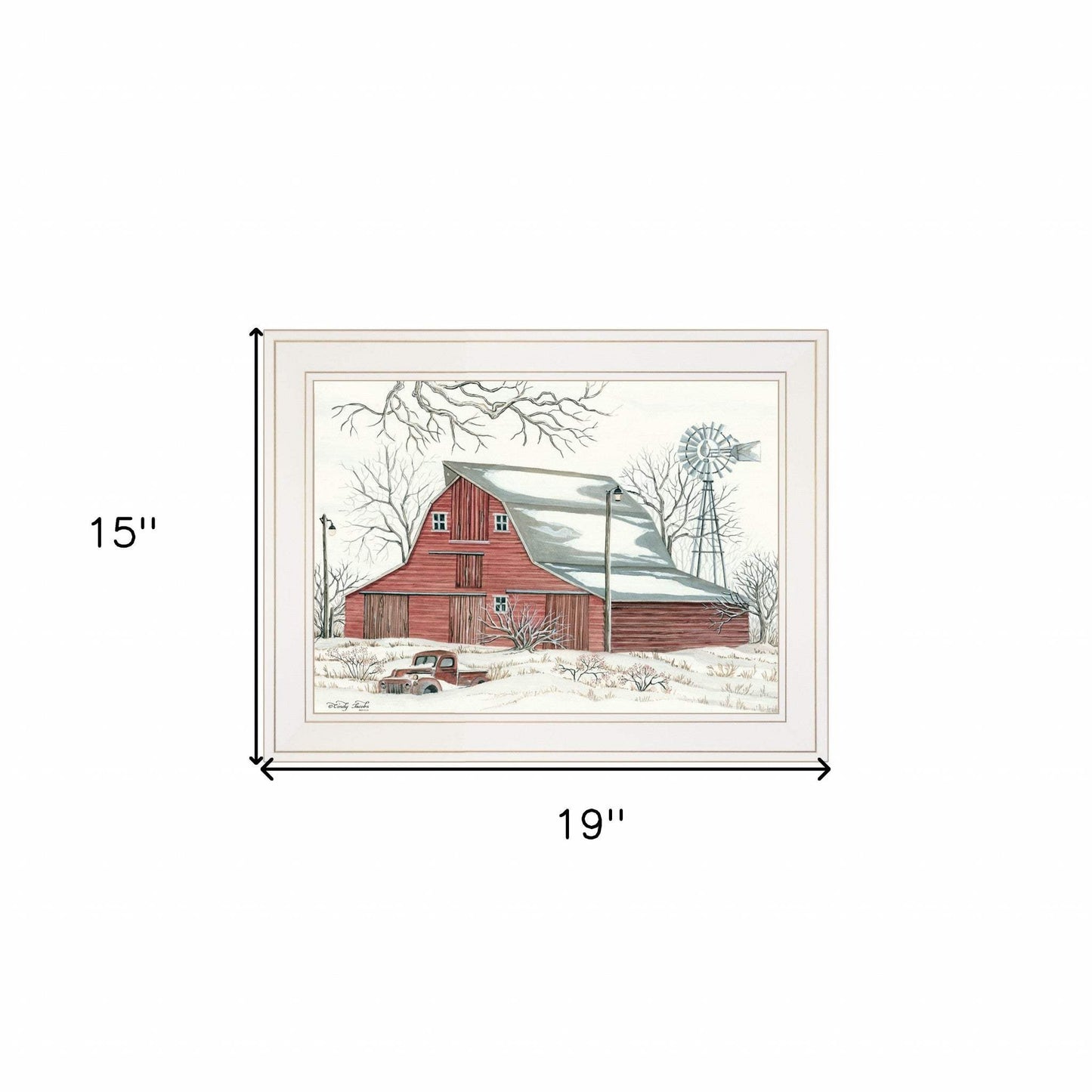 Winter Barn with Pickup Truck 1 White Framed Print Wall Art - Homeroots - Flyclothing LLC