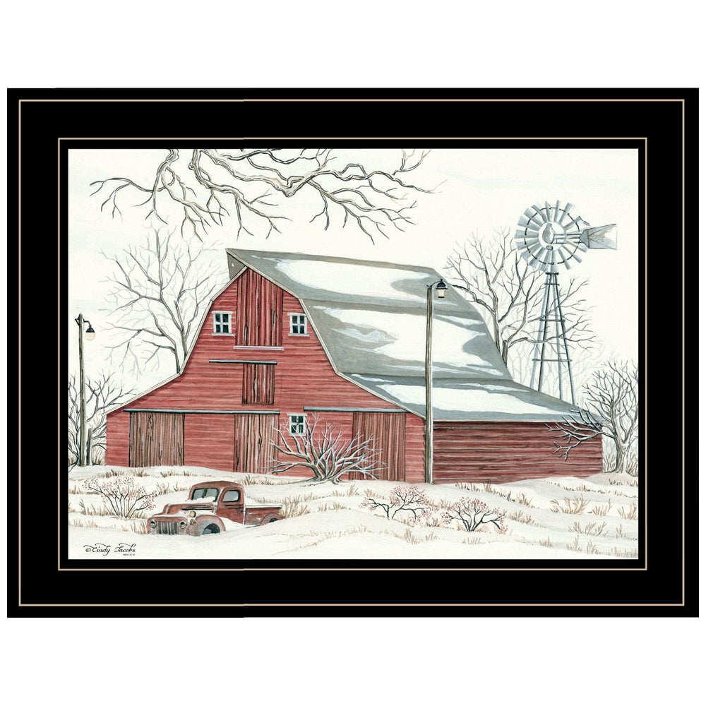 Winter Barn with Pickup Truck 2 Black Framed Print Wall Art - Homeroots - Flyclothing LLC