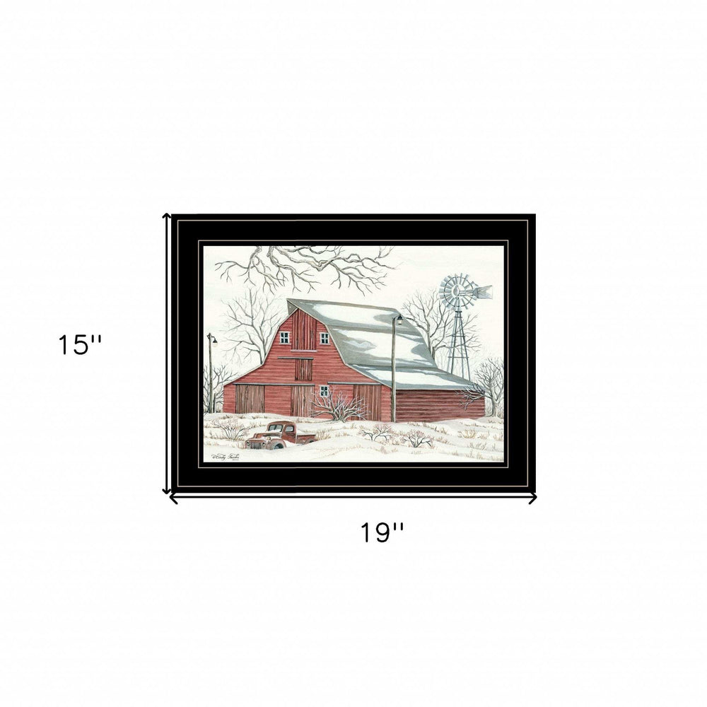 Winter Barn with Pickup Truck 2 Black Framed Print Wall Art - Homeroots - Flyclothing LLC