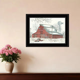Winter Barn with Pickup Truck 2 Black Framed Print Wall Art - Homeroots
