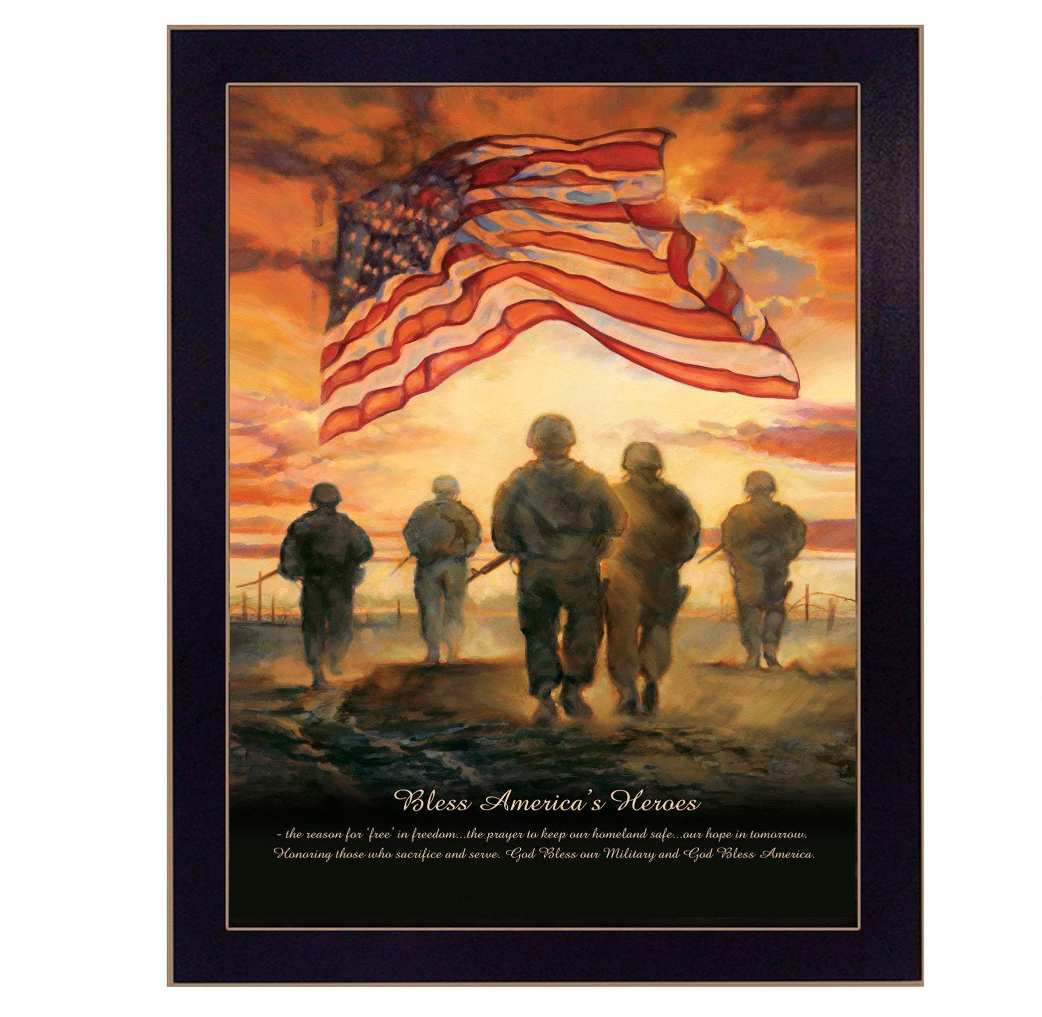 Bless Americas Heroes Black Framed Print Wall Art - Homeroots - Flyclothing LLC