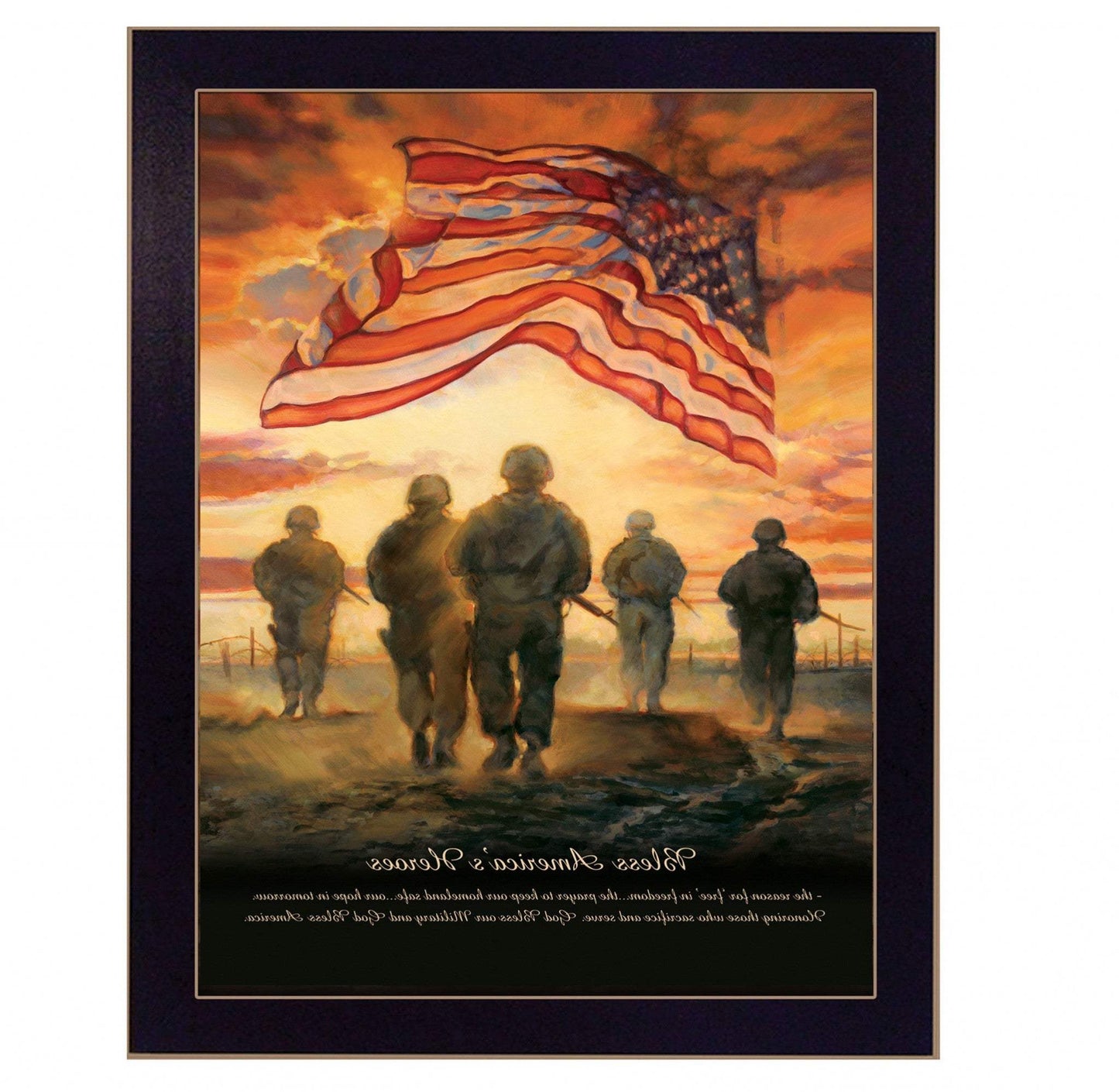 Bless Americas Heroes Black Framed Print Wall Art - Homeroots - Flyclothing LLC