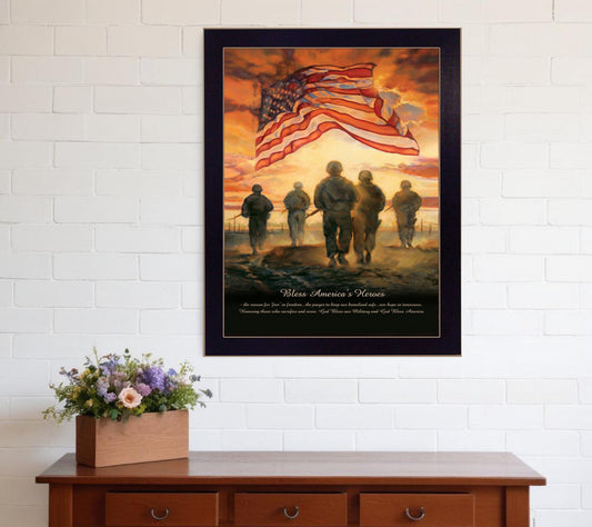 Bless Americas Heroes Black Framed Print Wall Art - Homeroots
