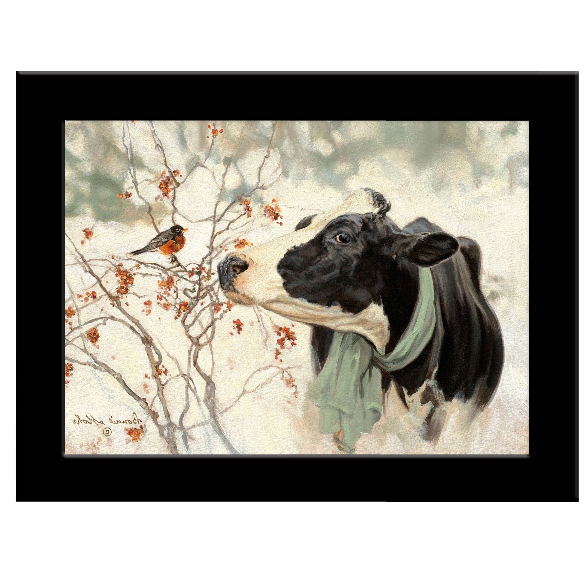 The Winter Robin 4 Black Framed Print Wall Art - Homeroots
