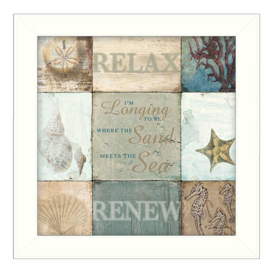 Sand and Sea White Framed Print Wall Art - Homeroots