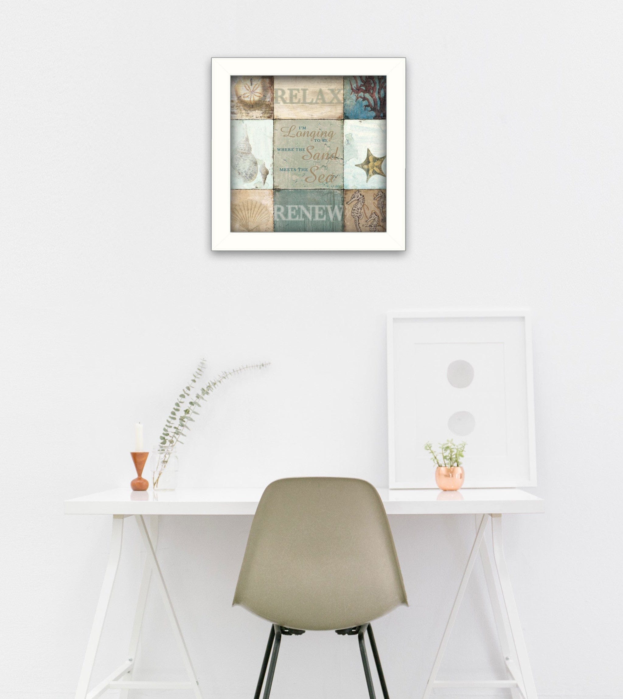Sand and Sea White Framed Print Wall Art - Homeroots
