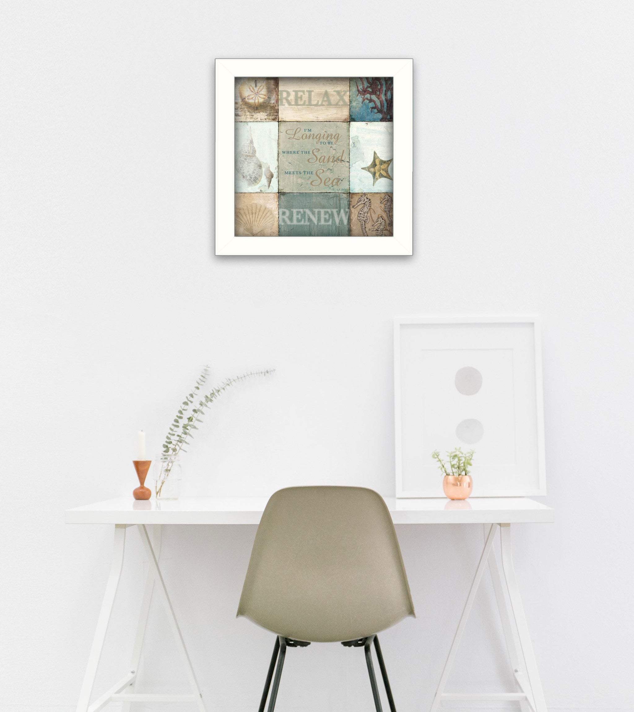 Sand and Sea White Framed Print Wall Art - Homeroots - Flyclothing LLC