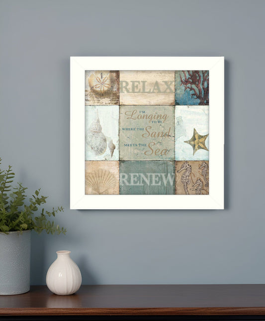 Sand and Sea White Framed Print Wall Art - Homeroots