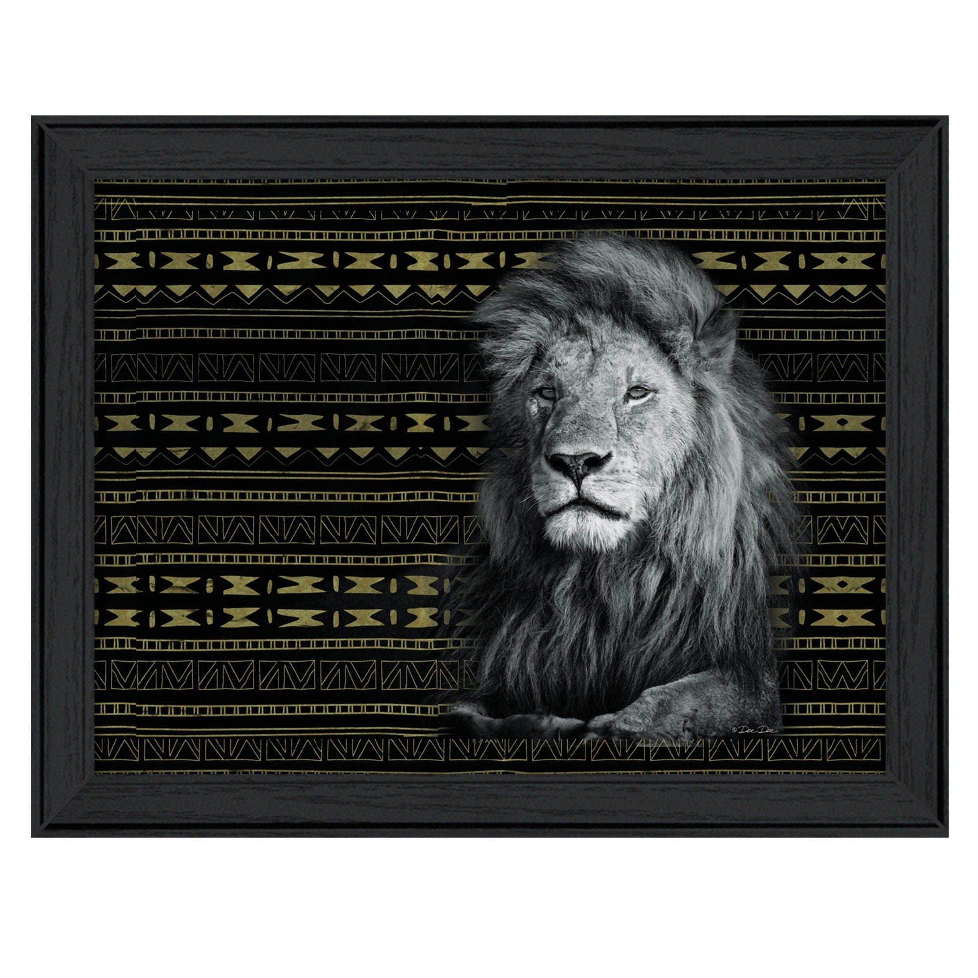 Patterned Lion Black Framed Print Wall Art - Homeroots
