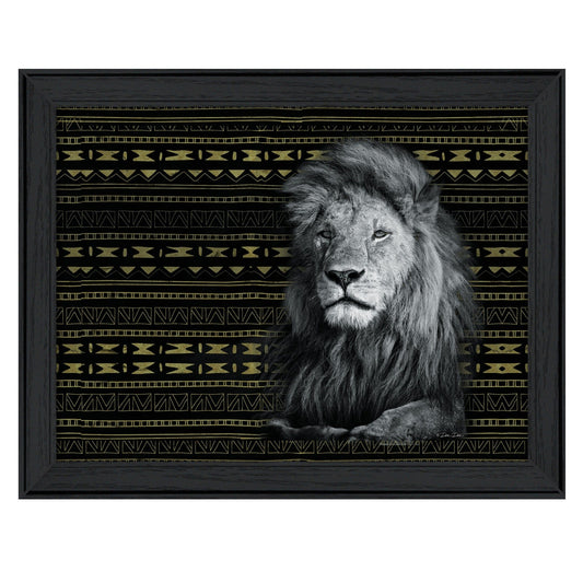 Patterned Lion Black Framed Print Wall Art - Homeroots