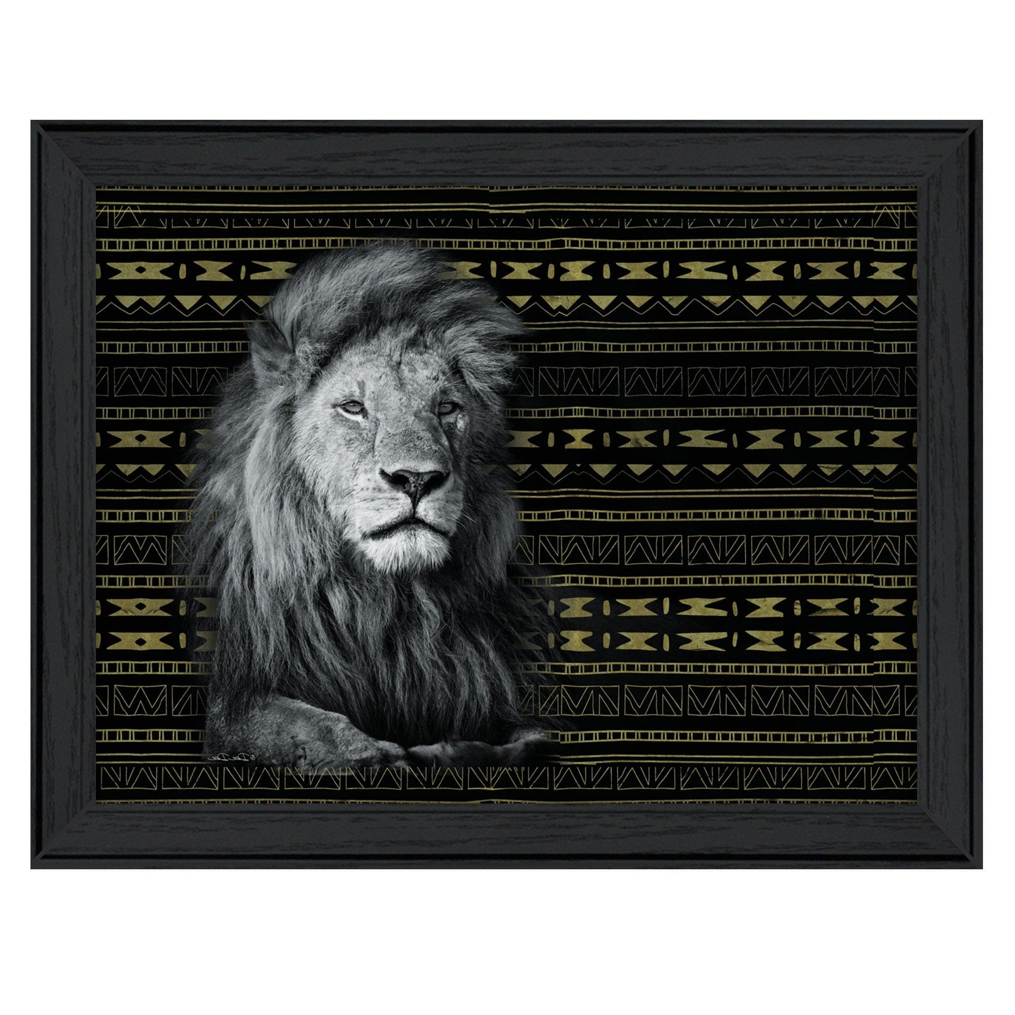 Patterned Lion Black Framed Print Wall Art - Homeroots