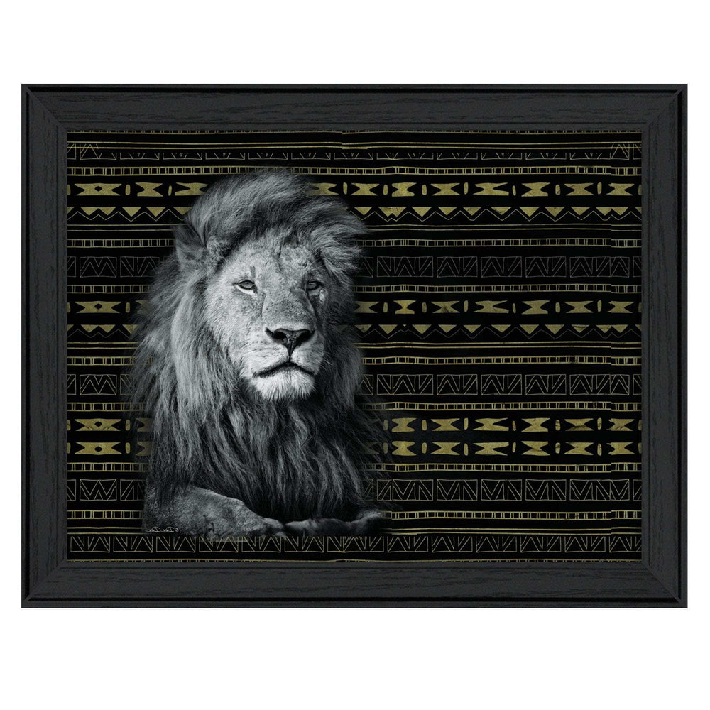 Patterned Lion Black Framed Print Wall Art - Homeroots - Flyclothing LLC